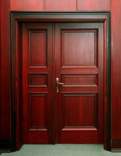 luxury mahogany wooden interior with closed door